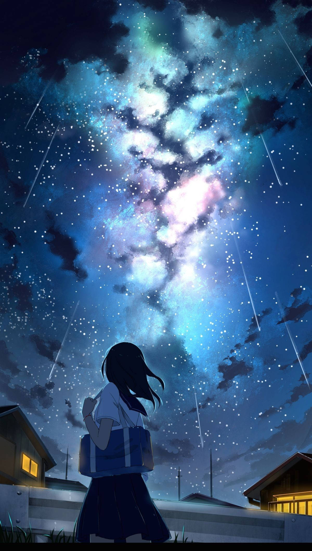 美しいアニメの銀河の夜空 壁紙