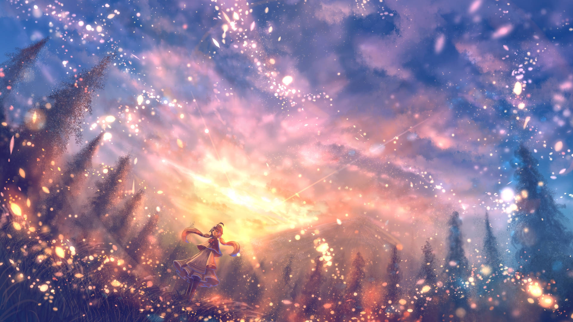 美しいアニメ風魔法の夕焼け 壁紙