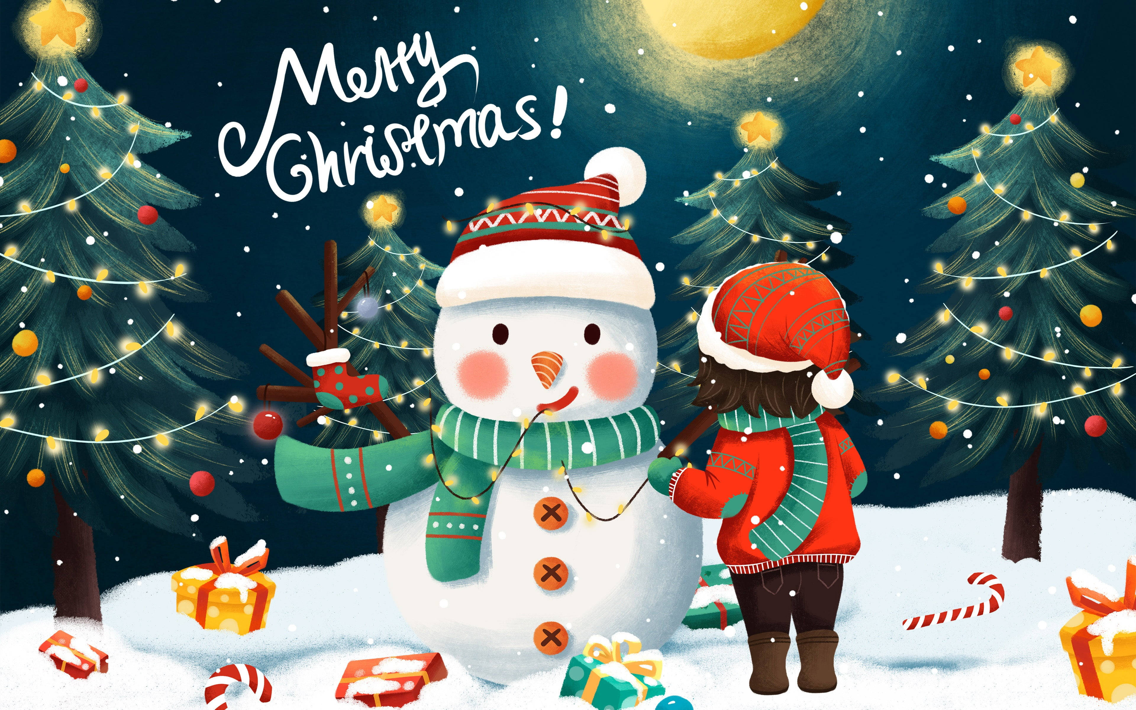 美しいクリスマス絵はがきの雪だるま 壁紙