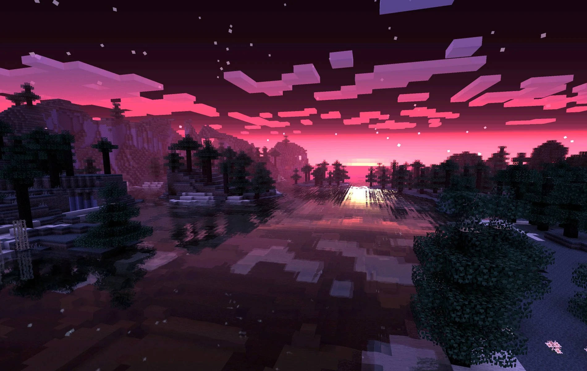 美しいマインクラフトのピンクの空 — マインクラフト 壁紙