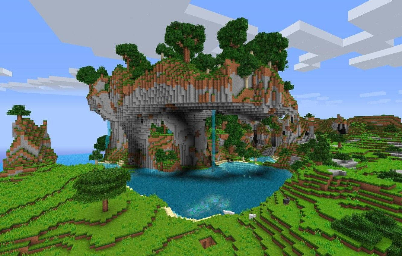 美しいマインクラフトの高台の森 壁紙