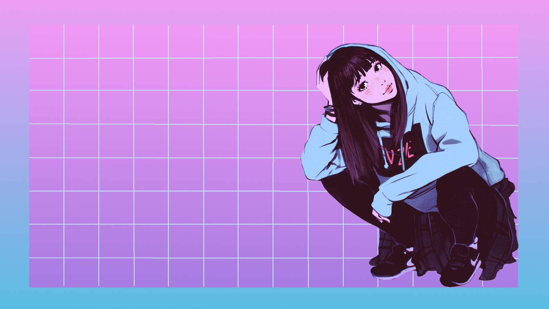 美少女ピンクグリッド 壁紙