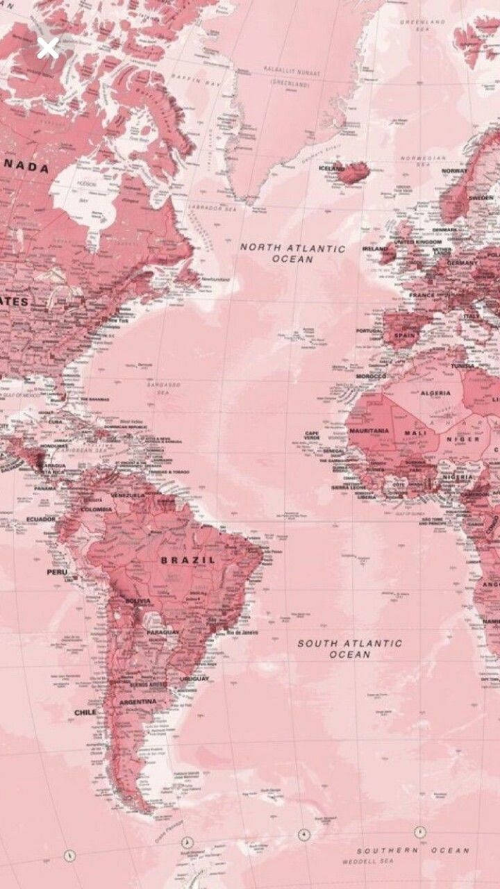 美的なピーチピンクの大西洋地図