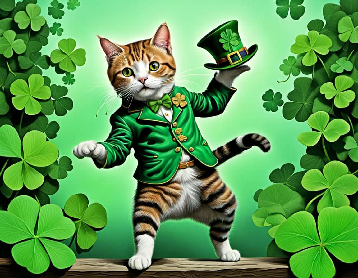 聖パトリックデー_踊る猫_イラスト.JPG 壁紙