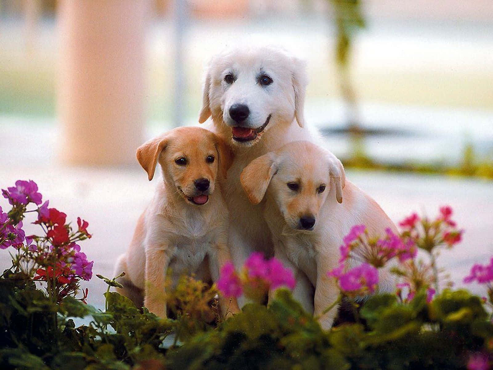 芝生の上でくつろぐかわいい犬 壁紙