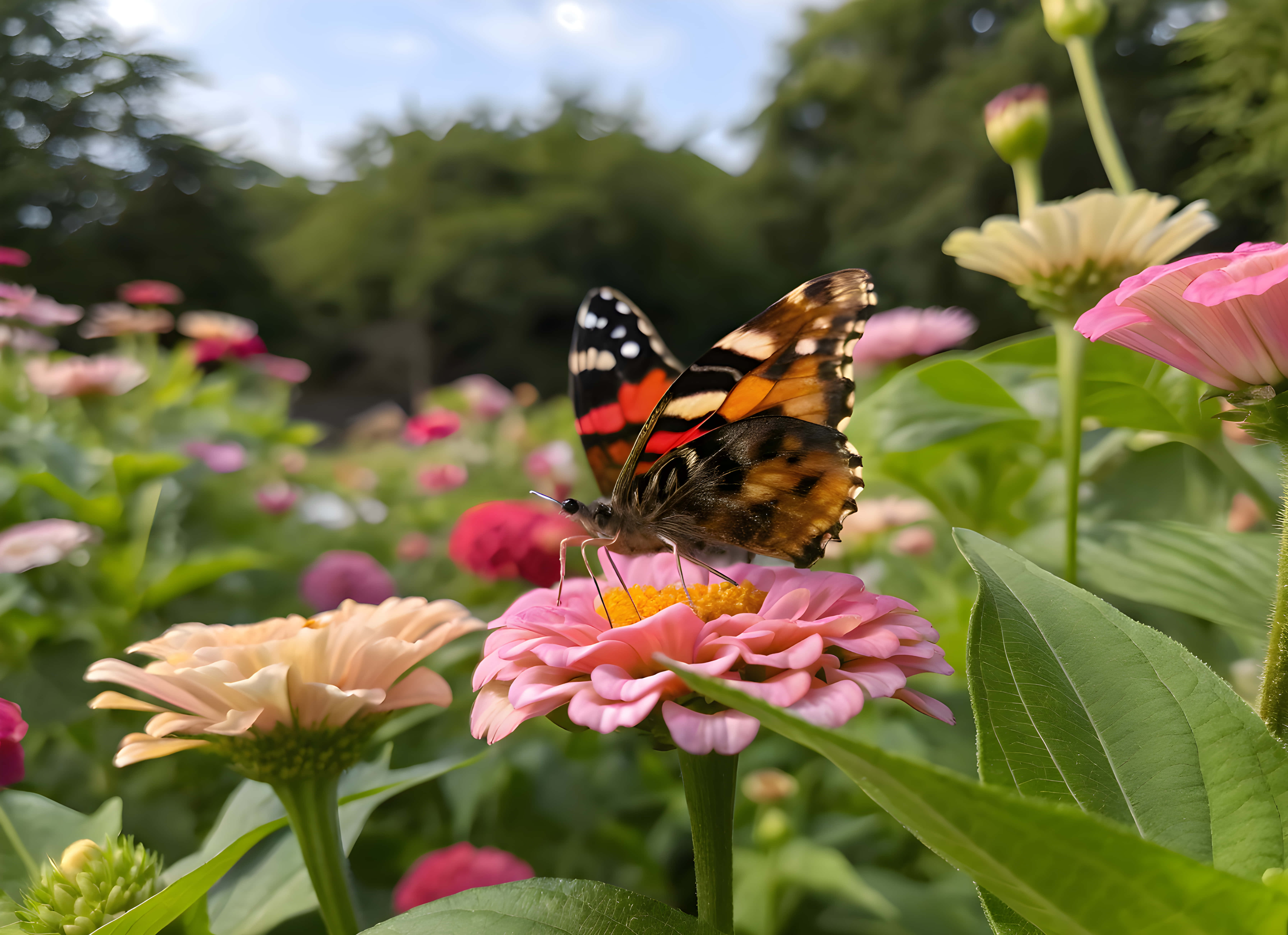 花から蜜を吸う蝶 壁紙