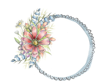 花と三日月のイラスト 壁紙