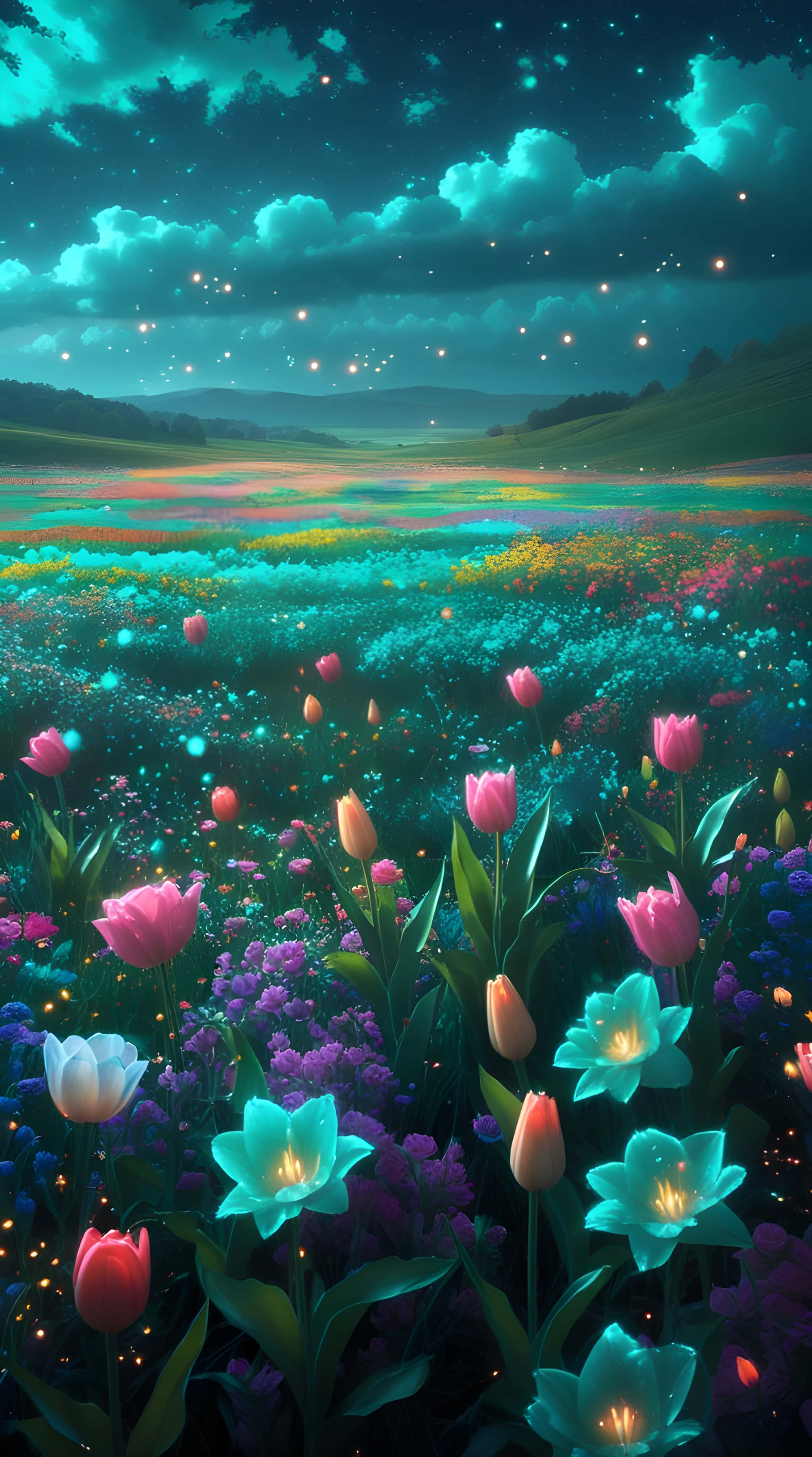 花と自然の美しい夜景 壁紙