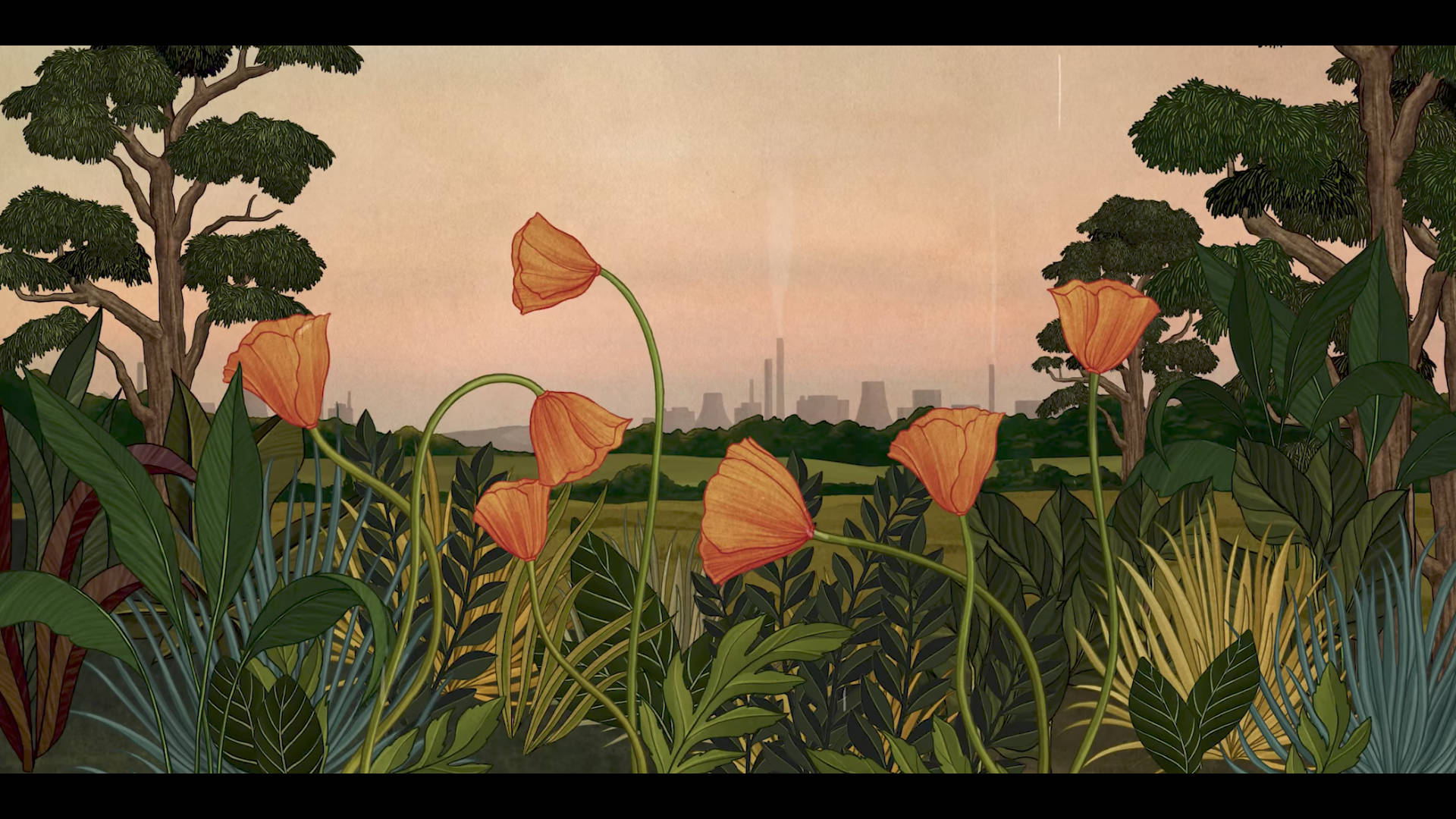 花の物語を描くアート 壁紙