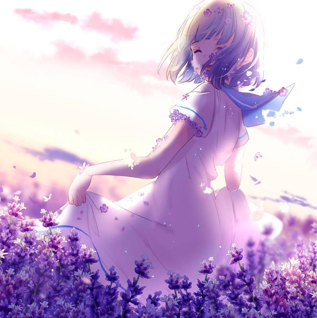 花畑のキュートなアニメ少女 壁紙