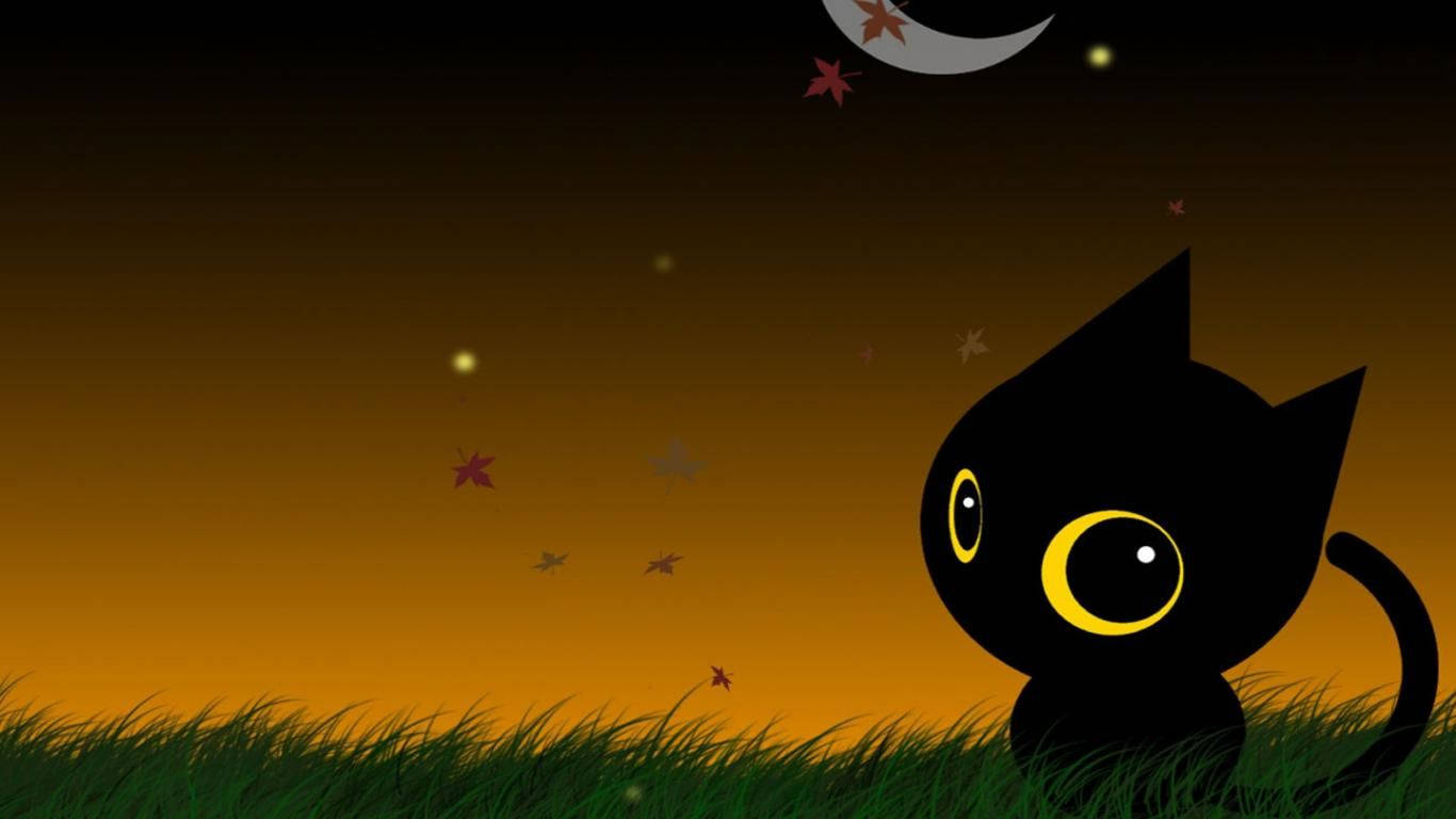 草の上の可愛いハロウィン猫 壁紙