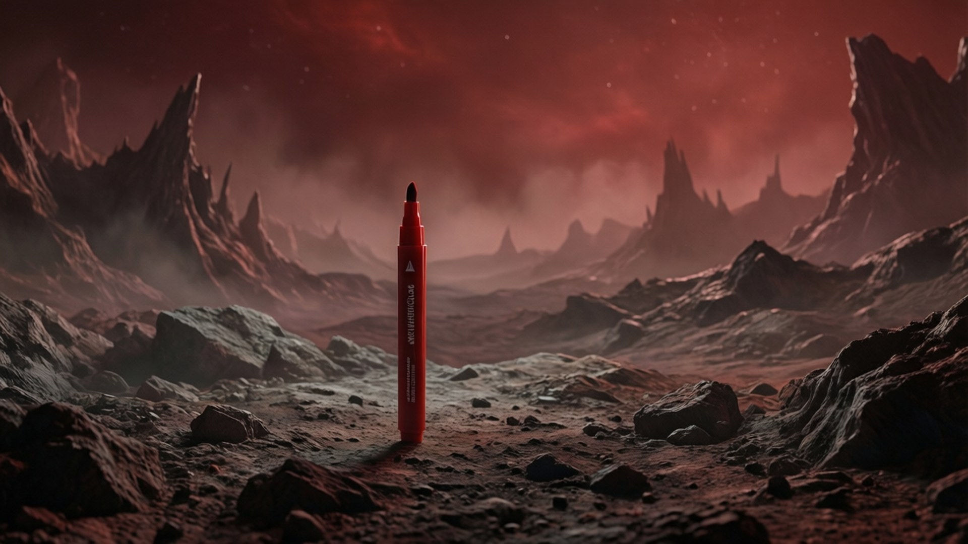 謎めいたレッドマーカーが荒廃した異星の世界に佇んでいる。