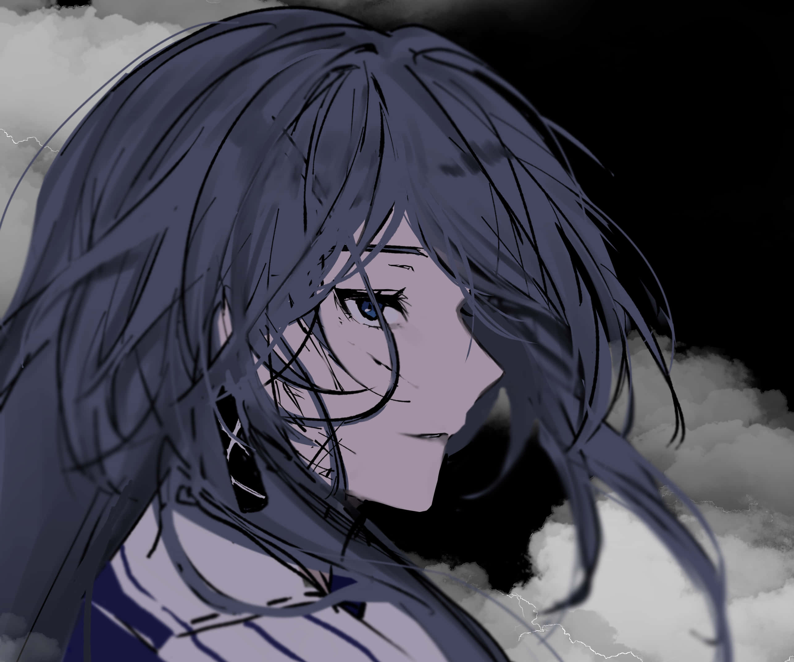 落ち込むアニメ少女の横顔PFP 壁紙