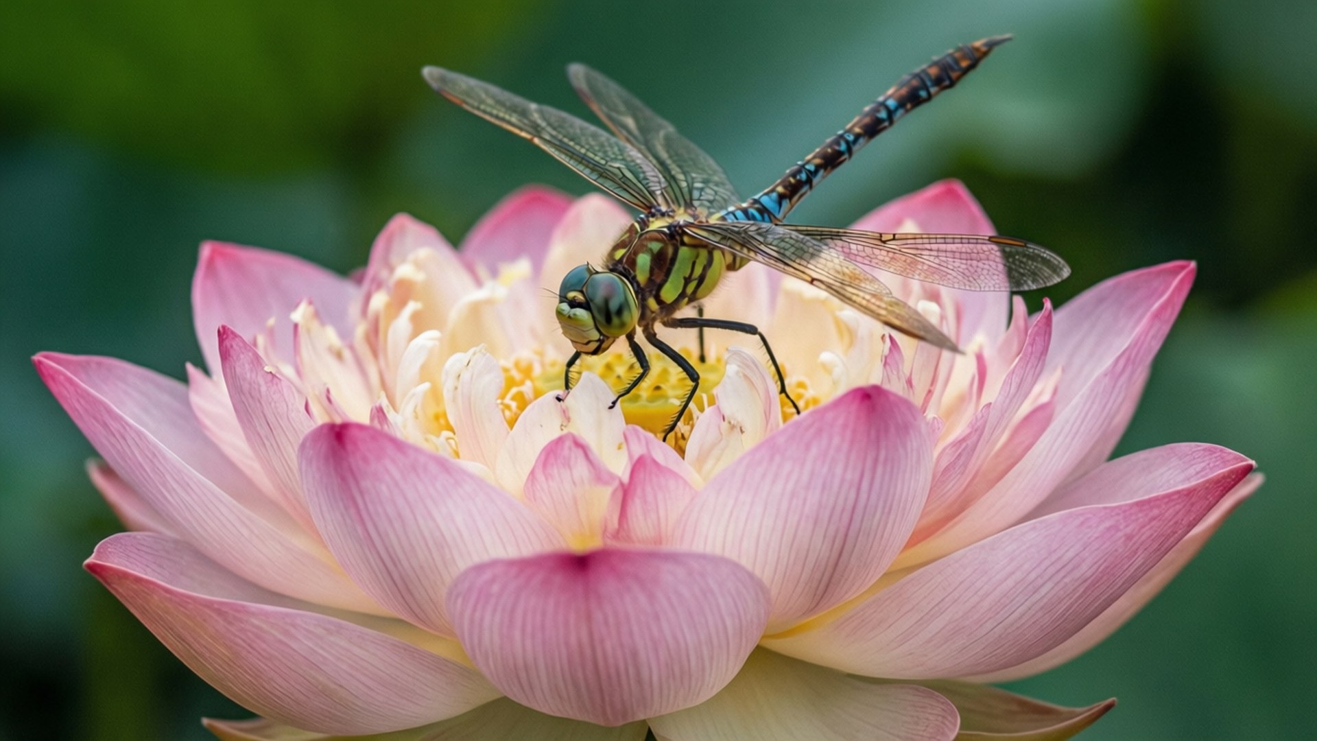 蓮の花にとまるトンボ 壁紙