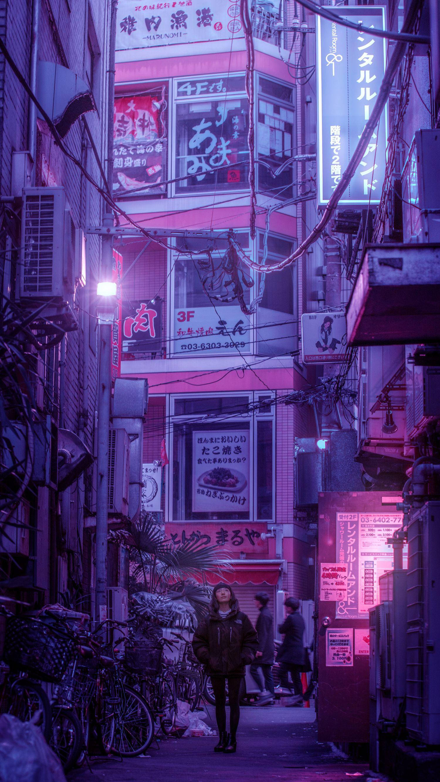 薄紫のエモい日本街路 壁紙