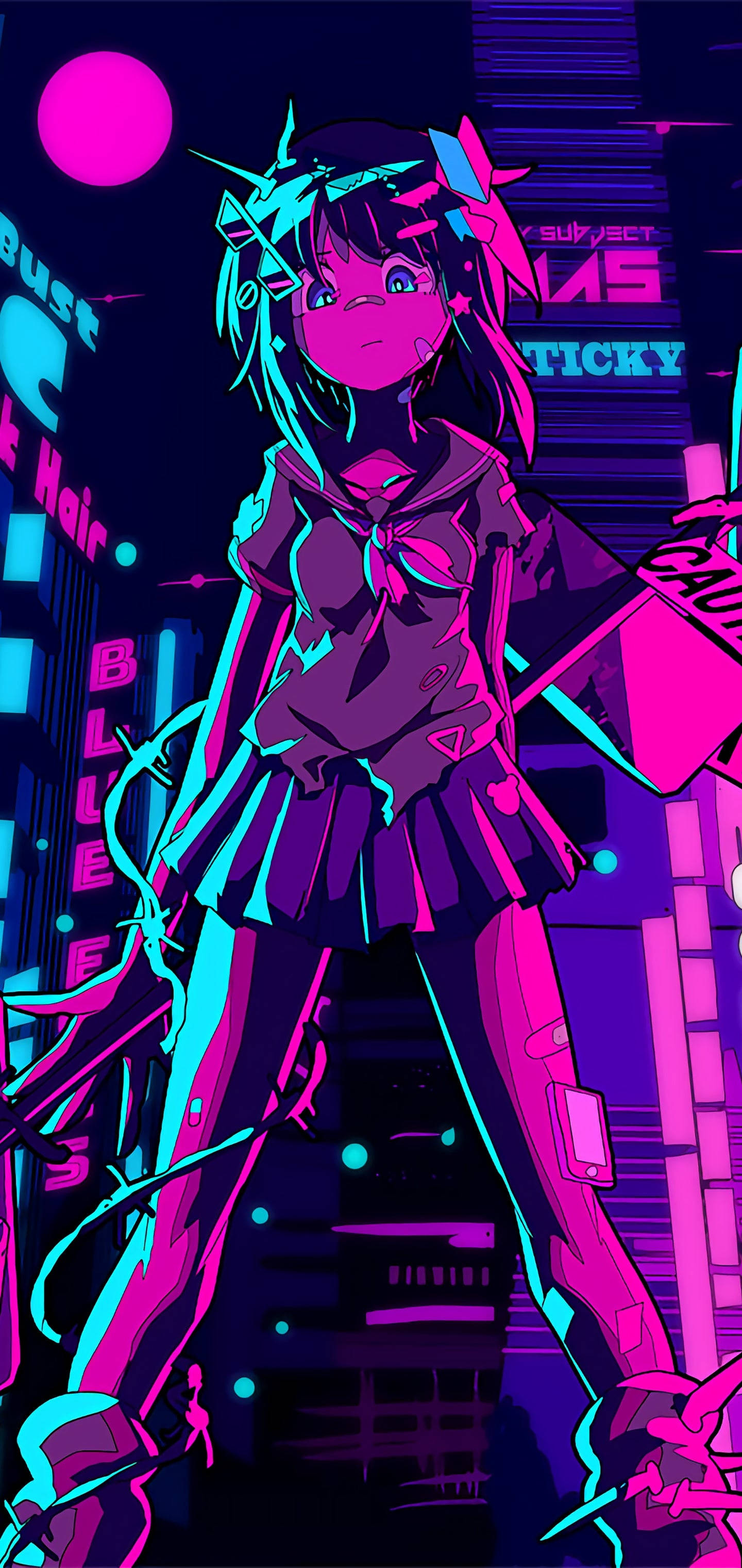薄紫の美的アニメ少女 壁紙