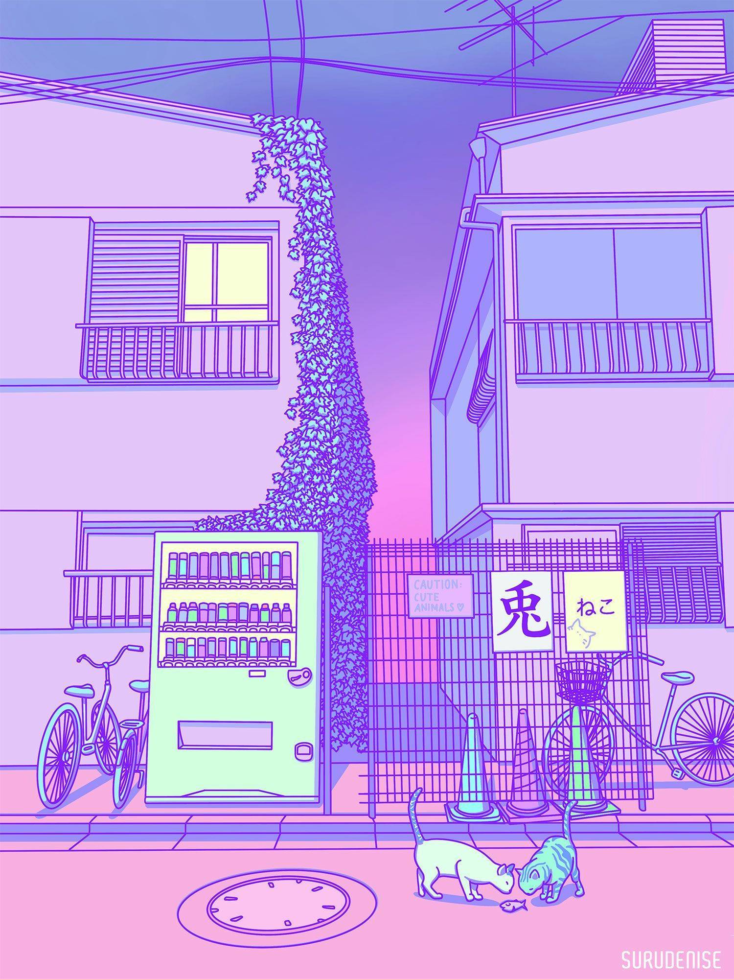 薄紫の美的自販機 日本 壁紙
