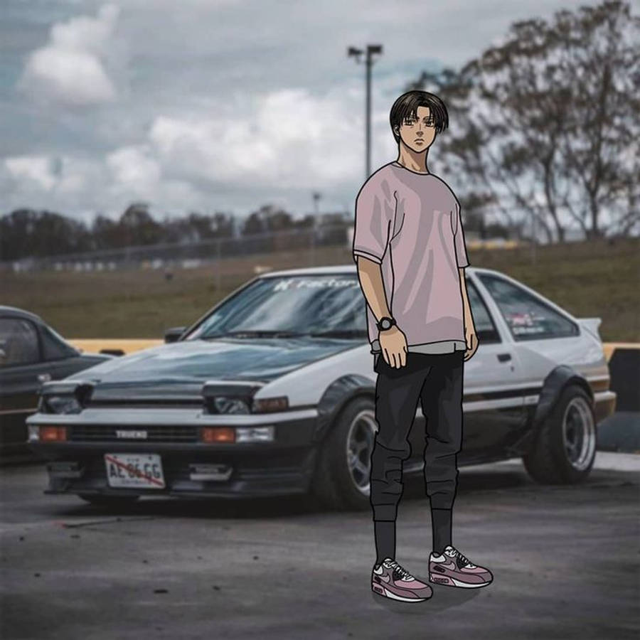 藤原拓海と白い車のアニメ壁紙 壁紙