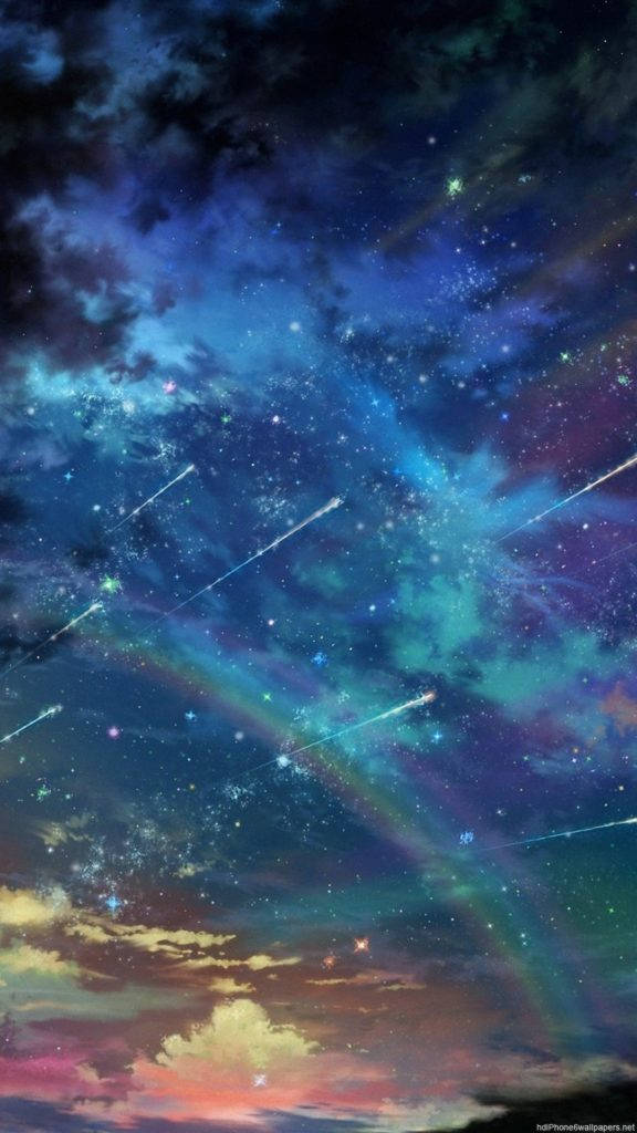 虹と流れ星のスペースiPhone 壁紙