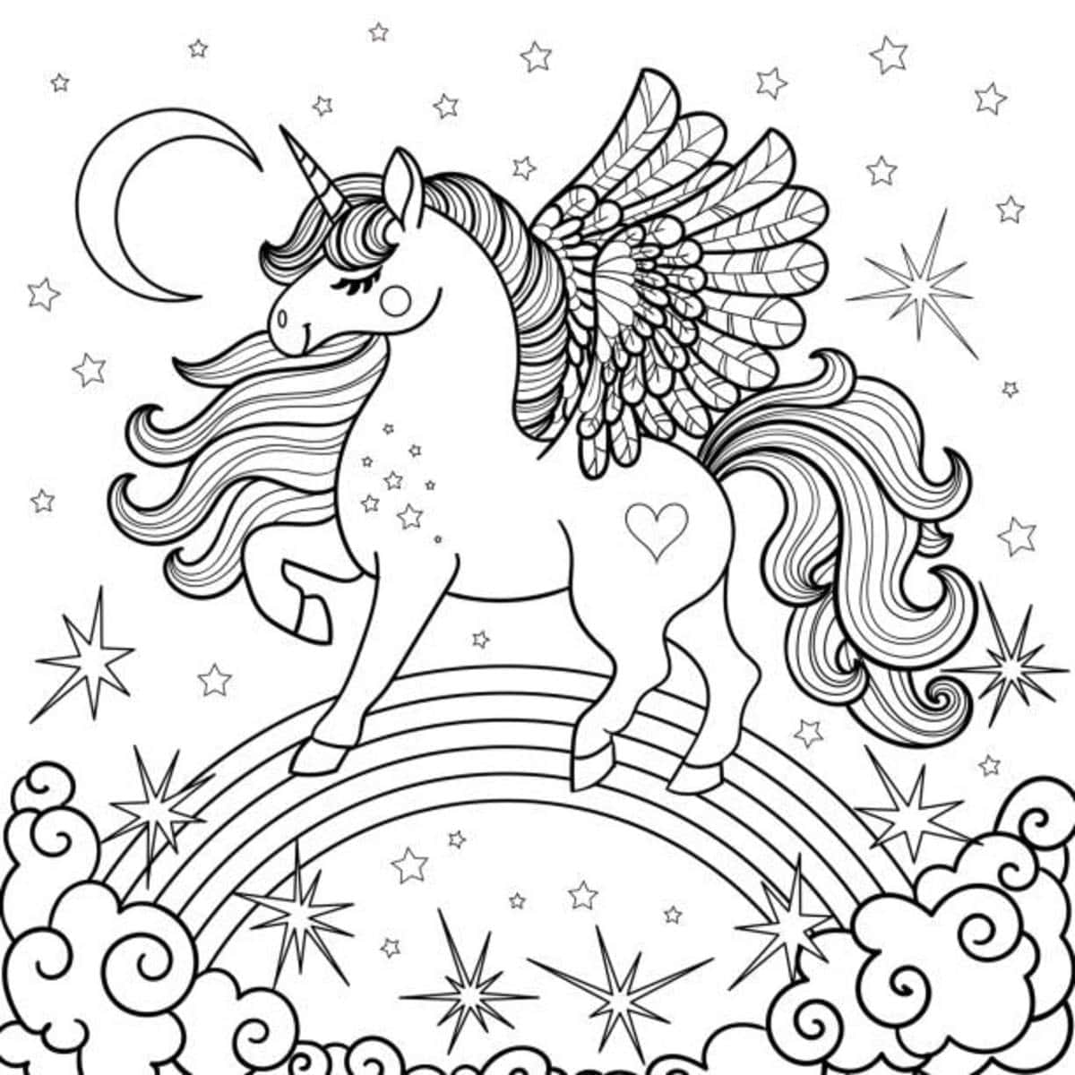 虹を歩くユニコーンの塗り絵 壁紙