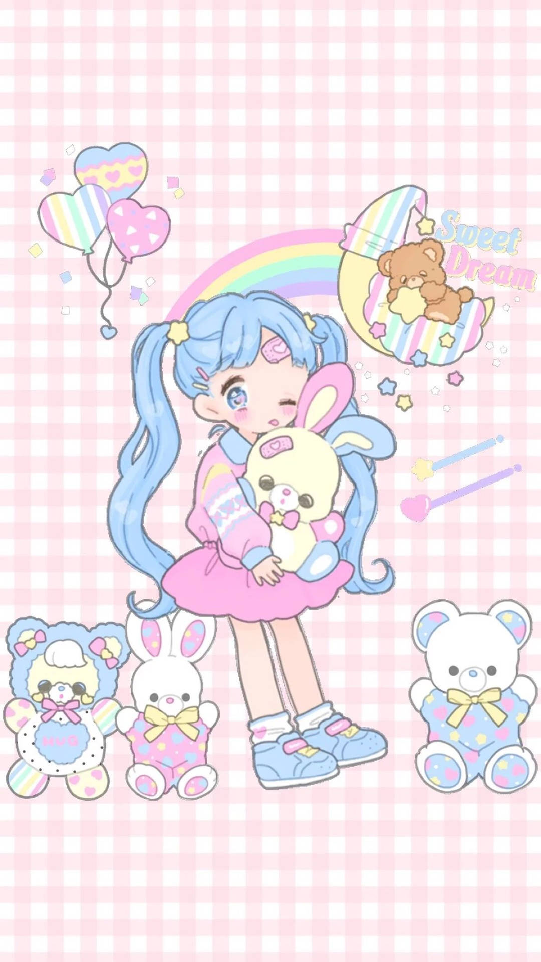 カワイイ 虹色 アニメ少女 壁紙