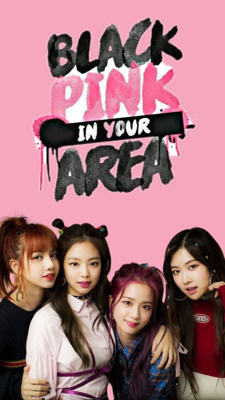 グラフィティスタイルの「Blackpink In Your Area」テキスト入り、メンバーが写ったBLACKPINKの壁紙