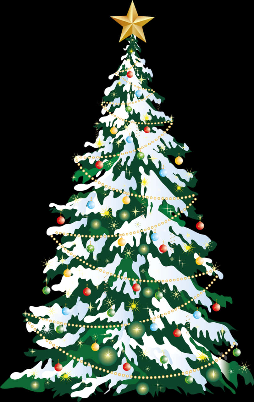 装飾されたクリスマスツリーのイラスト 壁紙