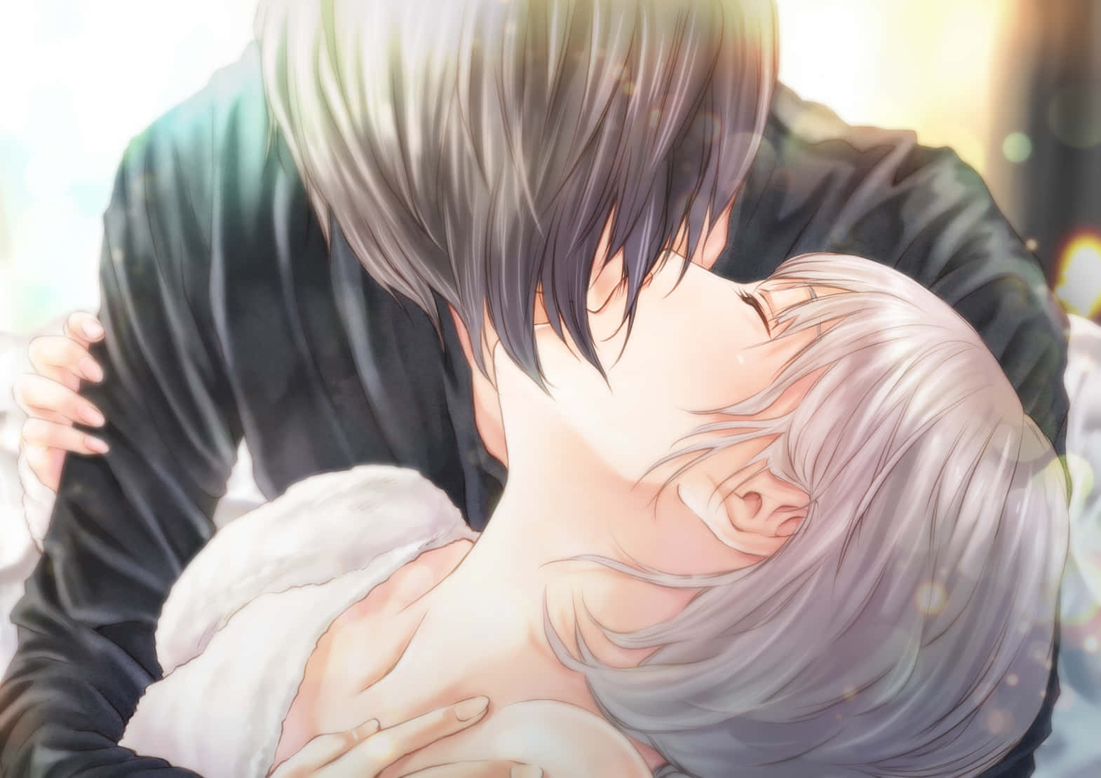 親密なロマンスアニメのカップルキス 壁紙