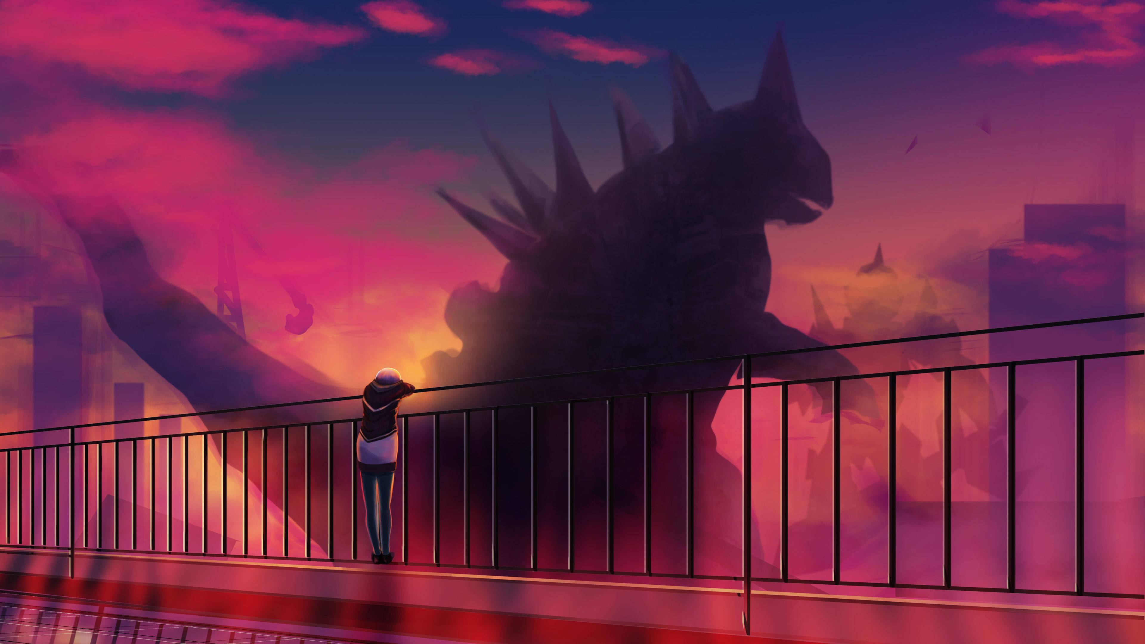 赤いアニメゴジラ 壁紙