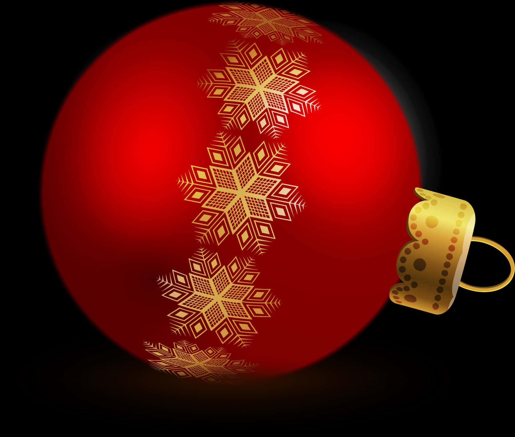 赤いクリスマスオーナメントと金色の雪の結晶 壁紙