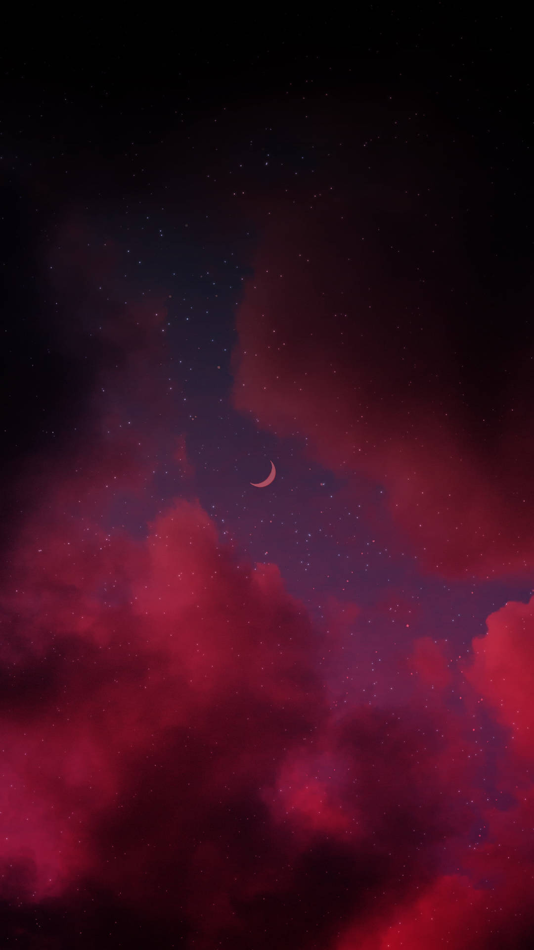 赤い三日月と星空の夜 壁紙