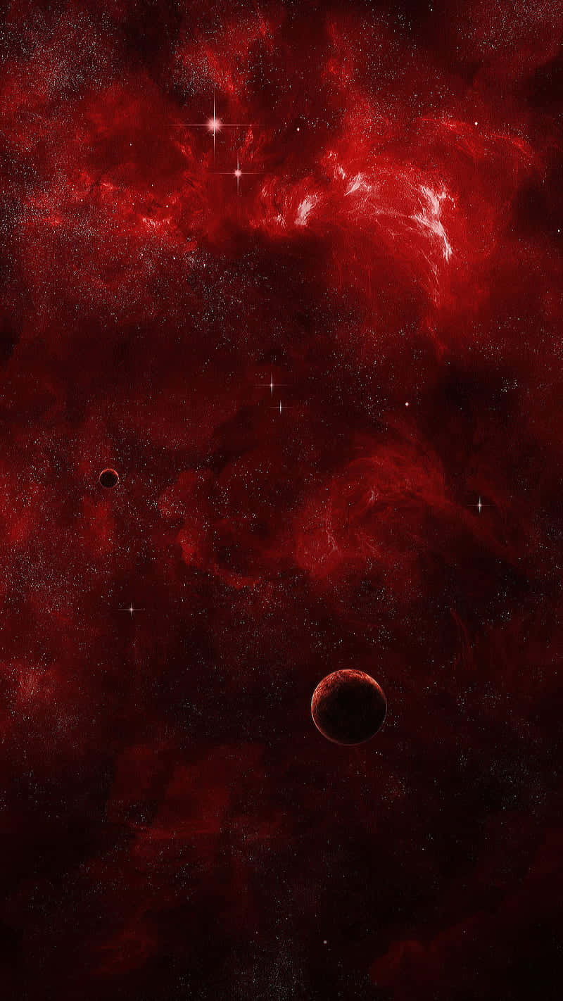 赤い宇宙の下にある惑星 壁紙