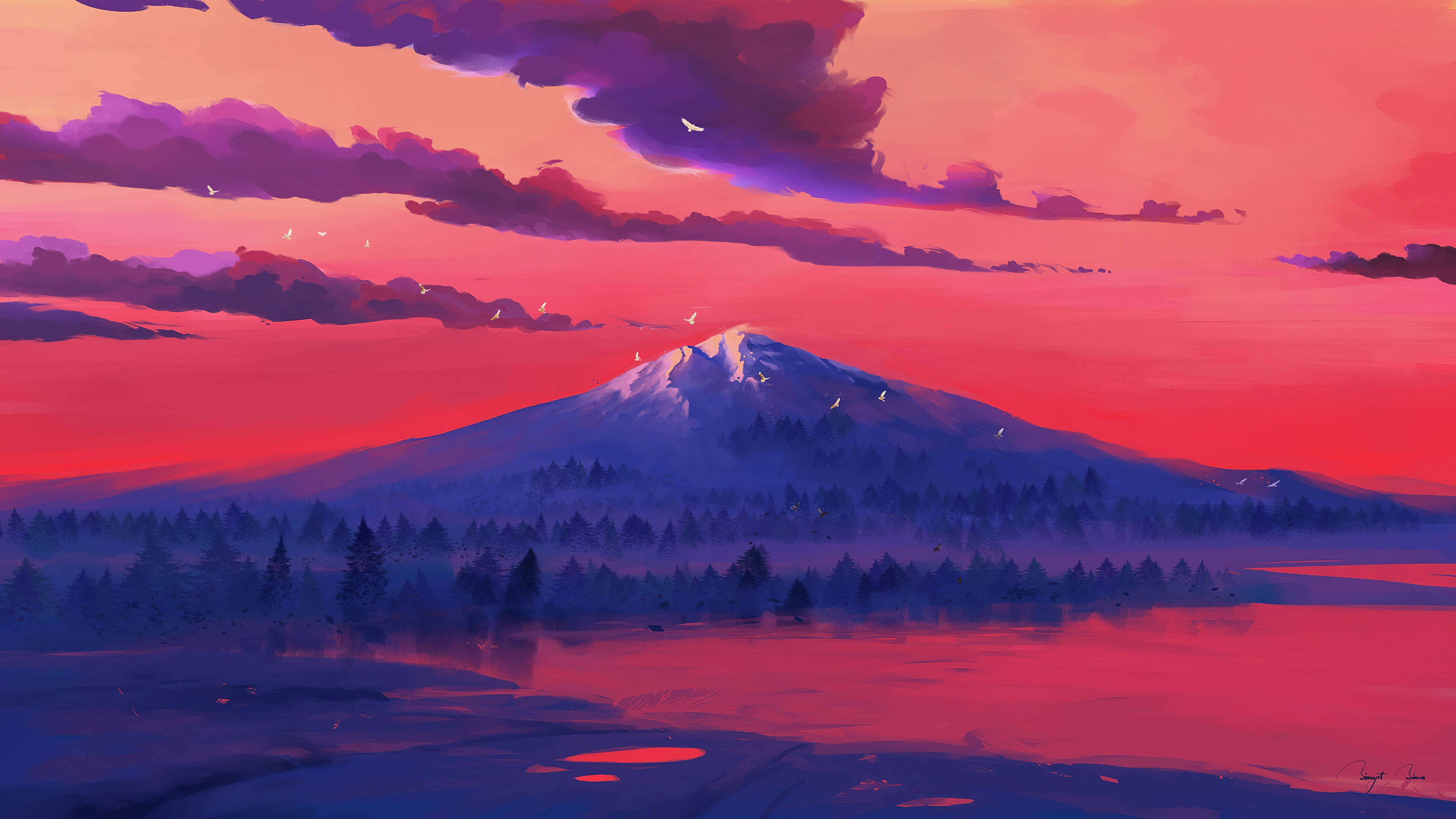 赤い山のアート 壁紙
