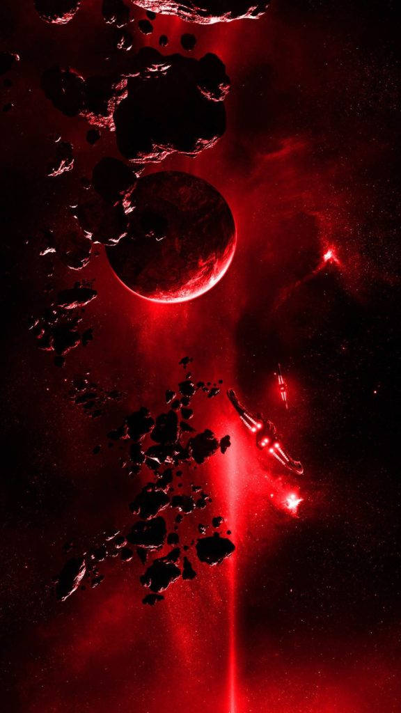 赤い惑星と銀河の宇宙iPhone 壁紙