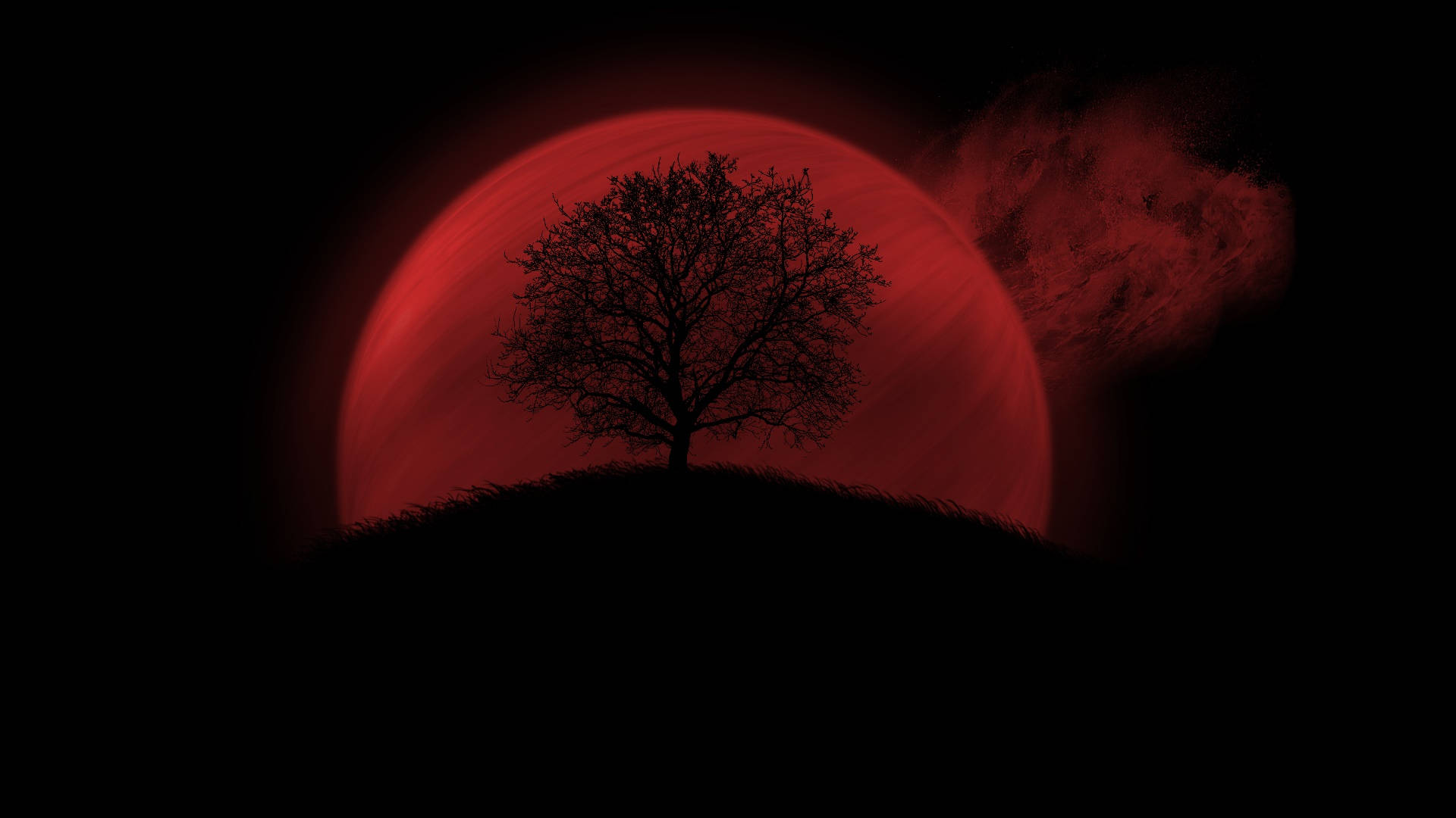 赤い月の夜空 壁紙