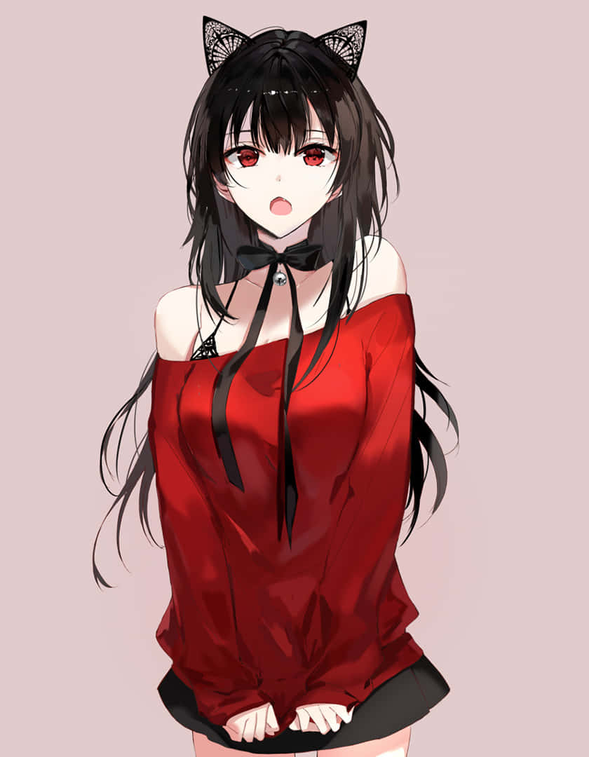 赤い瞳の魅力的なアニメ少女 壁紙