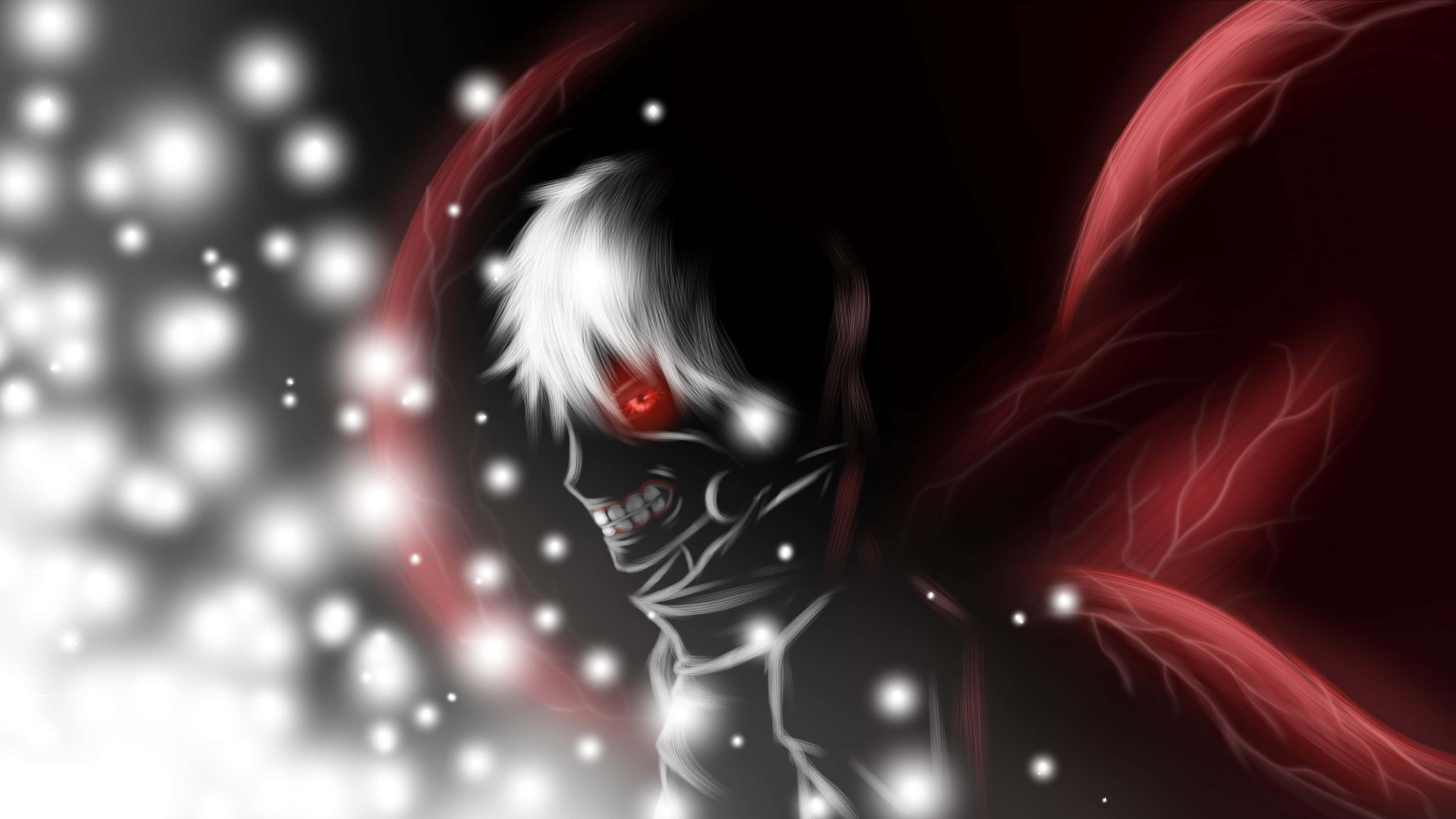 赤い翼を持つ白黒のアニメキャラクター 壁紙