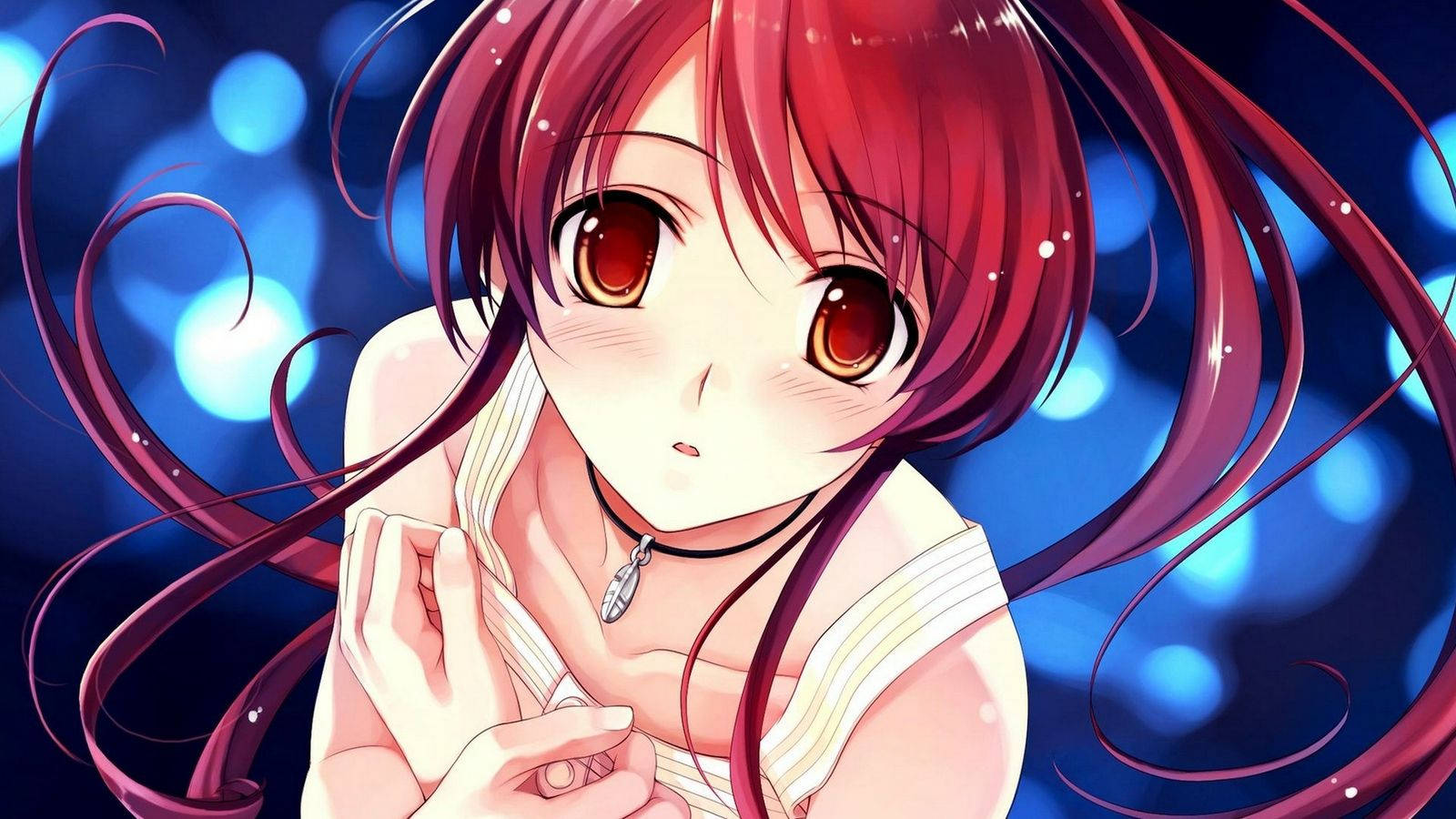 赤い髪の可愛いアニメの女の子 壁紙