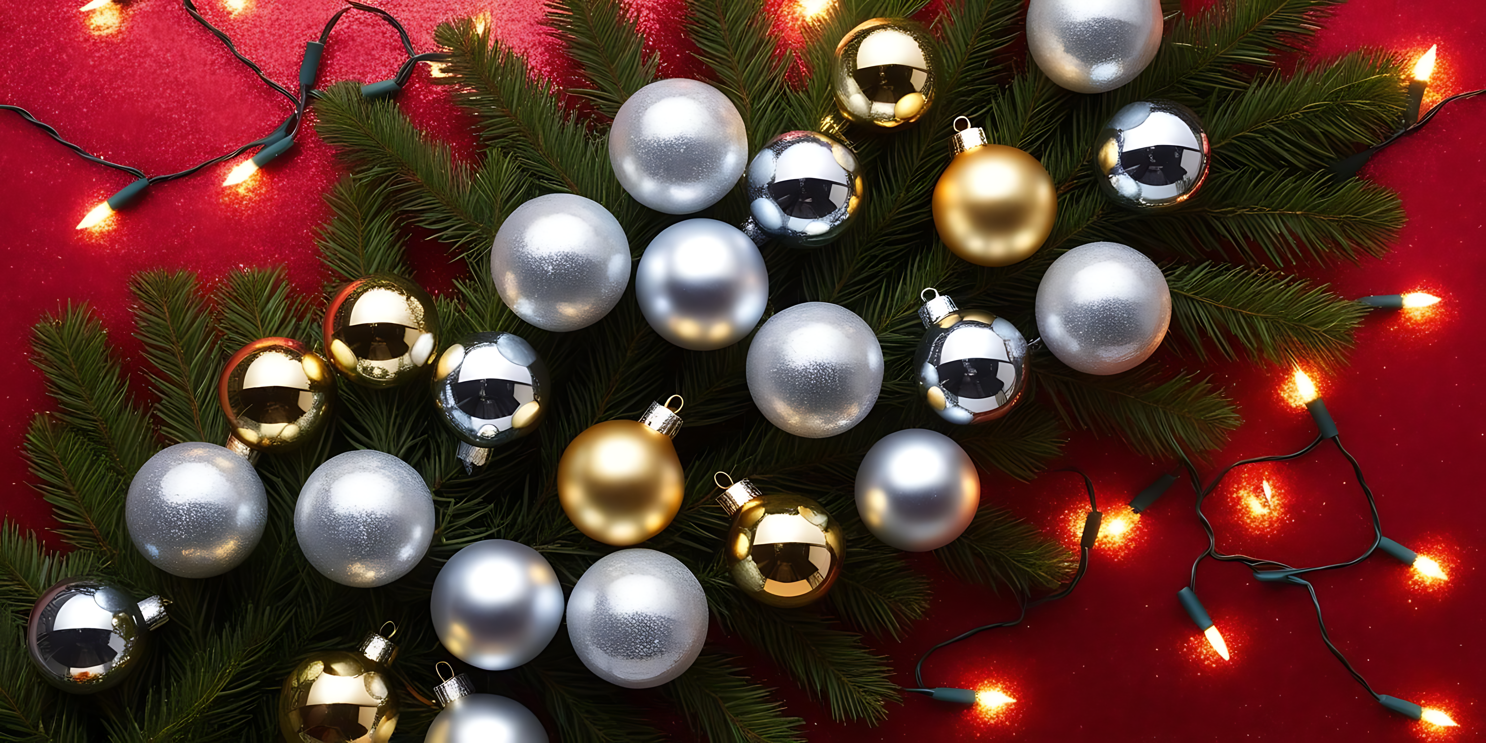 赤と銀のクリスマスオーナメント 壁紙