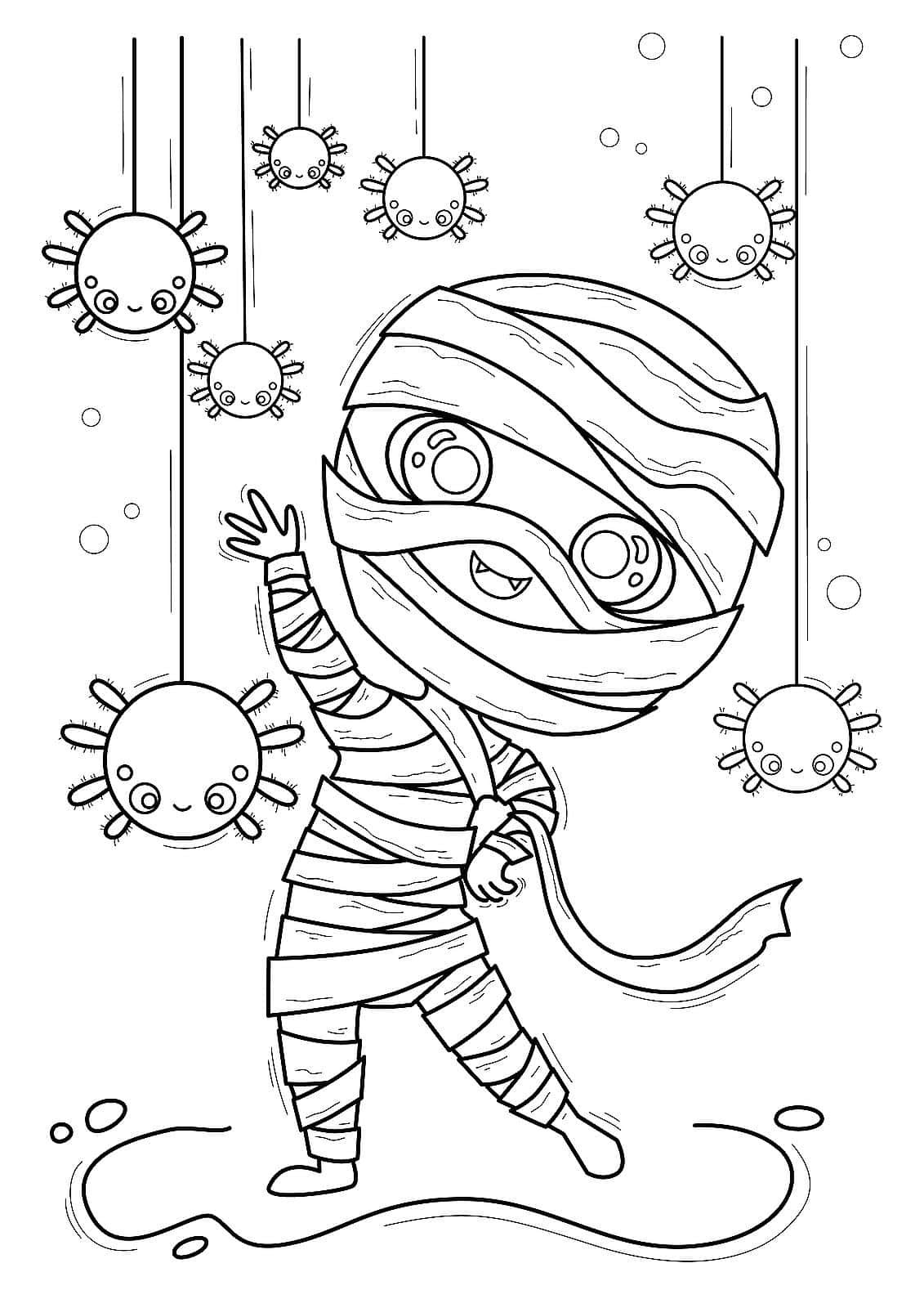 踊るミイラのハロウィンぬりえ絵 壁紙