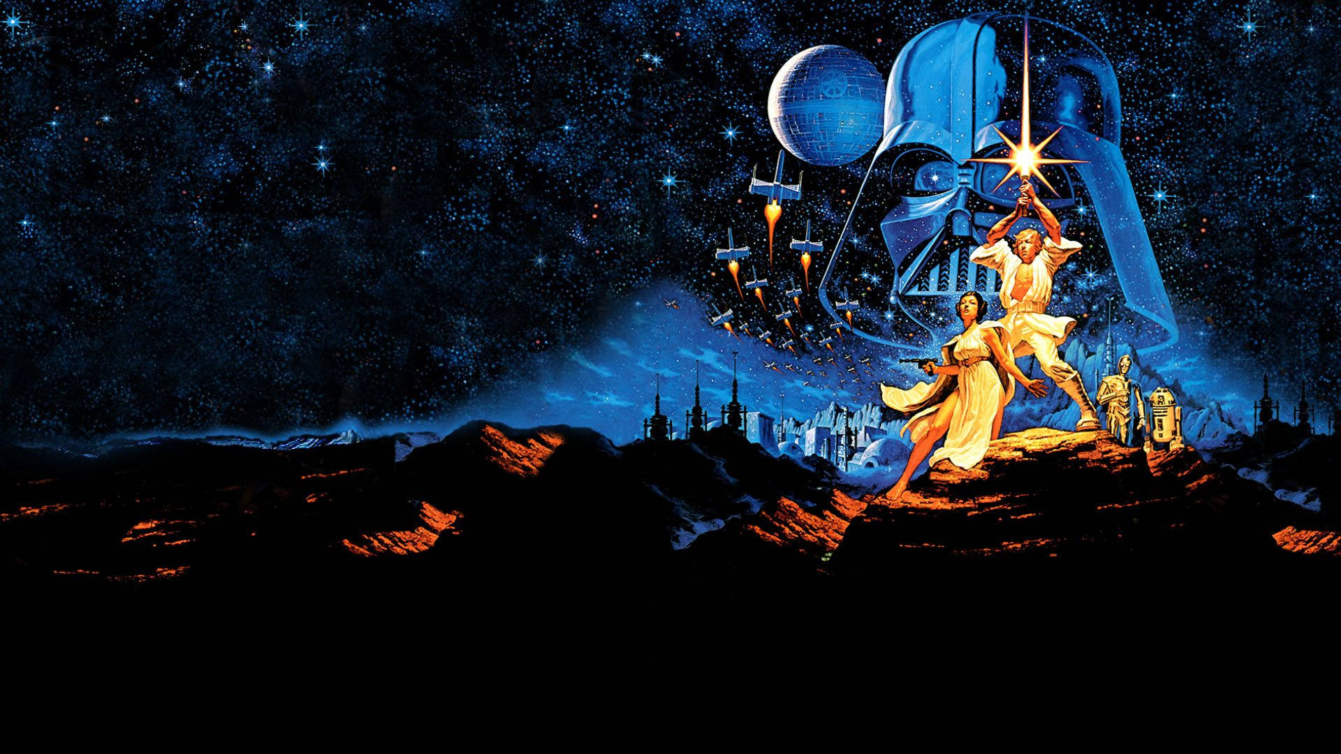 スター・ウォーズの壁紙、プリンセス・レイアとハン・ソロが異星の地表に立っている