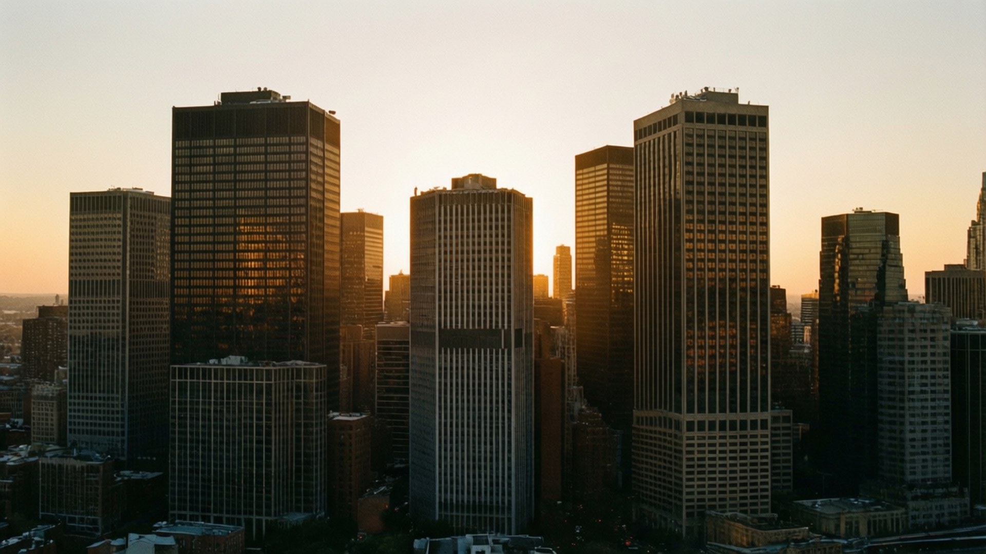 都会の黄金の夕日 壁紙