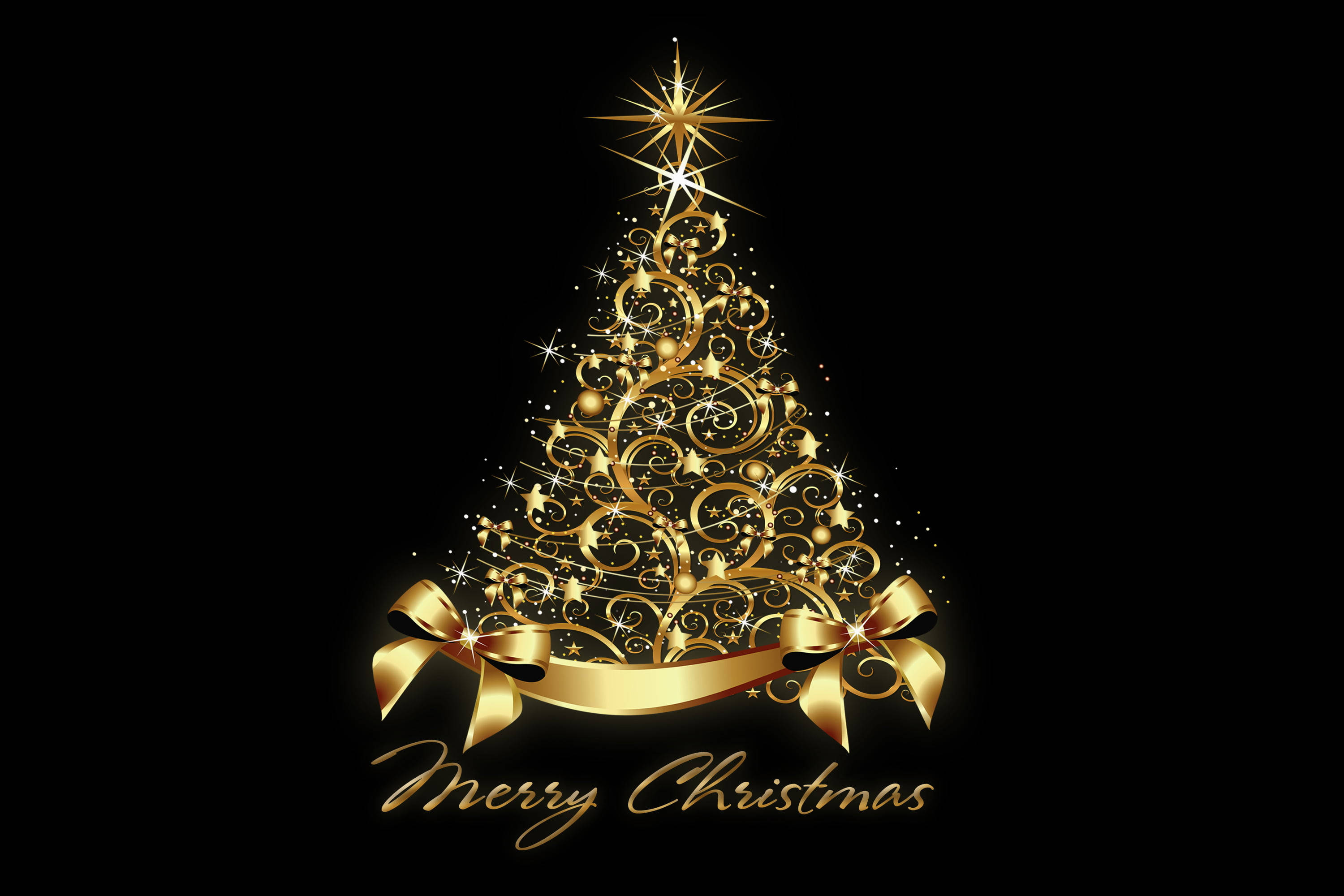金色のクリスマスツリー 壁紙