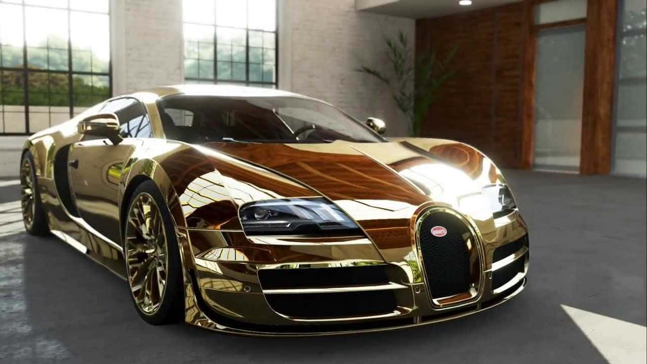 金色のブガッティ・ヴェイロンのカードア 壁紙