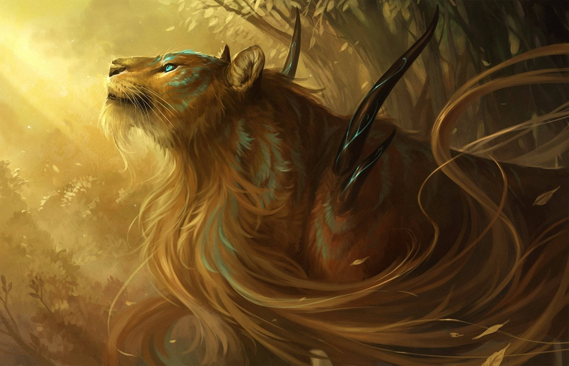 金色の獅子と銀河のクールアート 壁紙