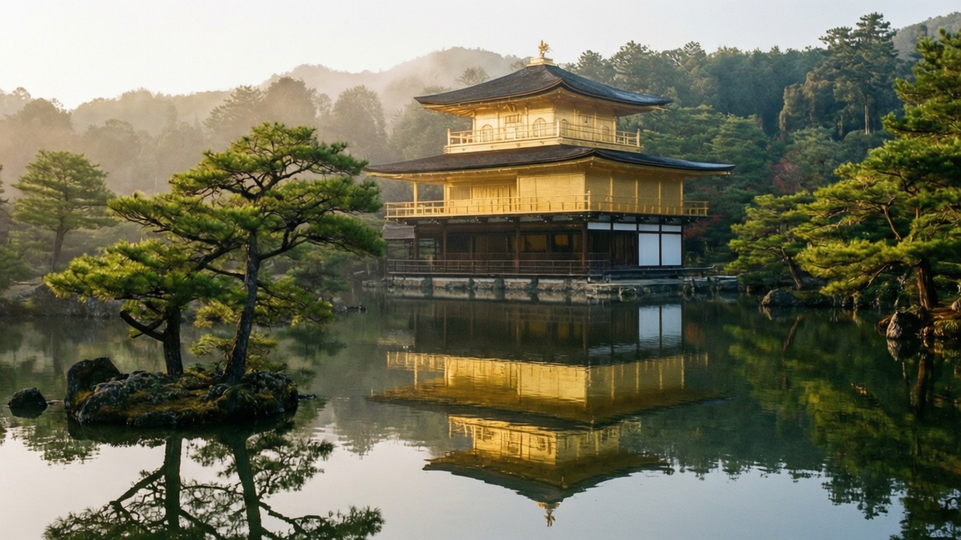 金閣寺の映り込み 壁紙