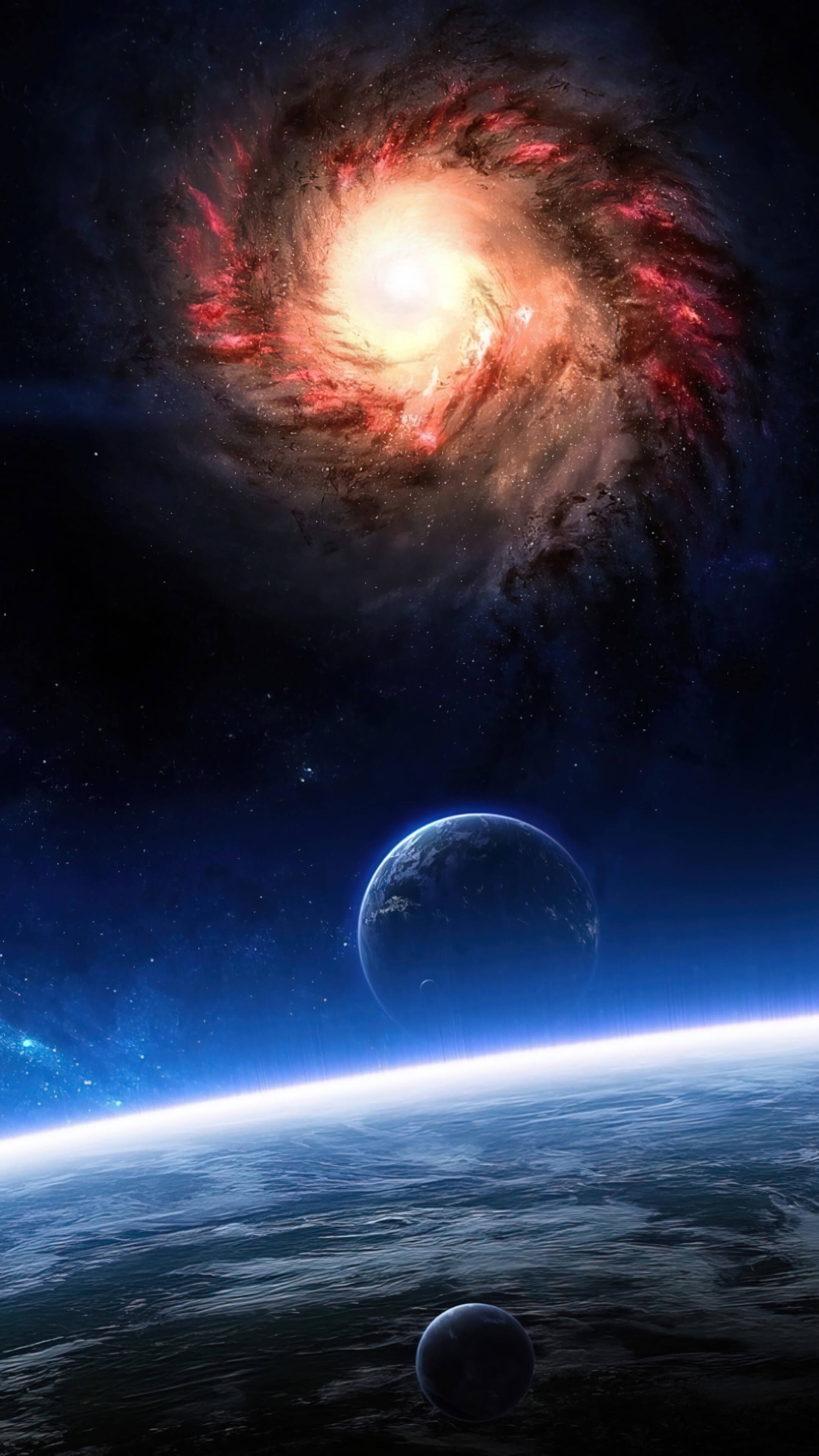 銀河が見下ろす惑星たち 宇宙 4K スマホ 壁紙