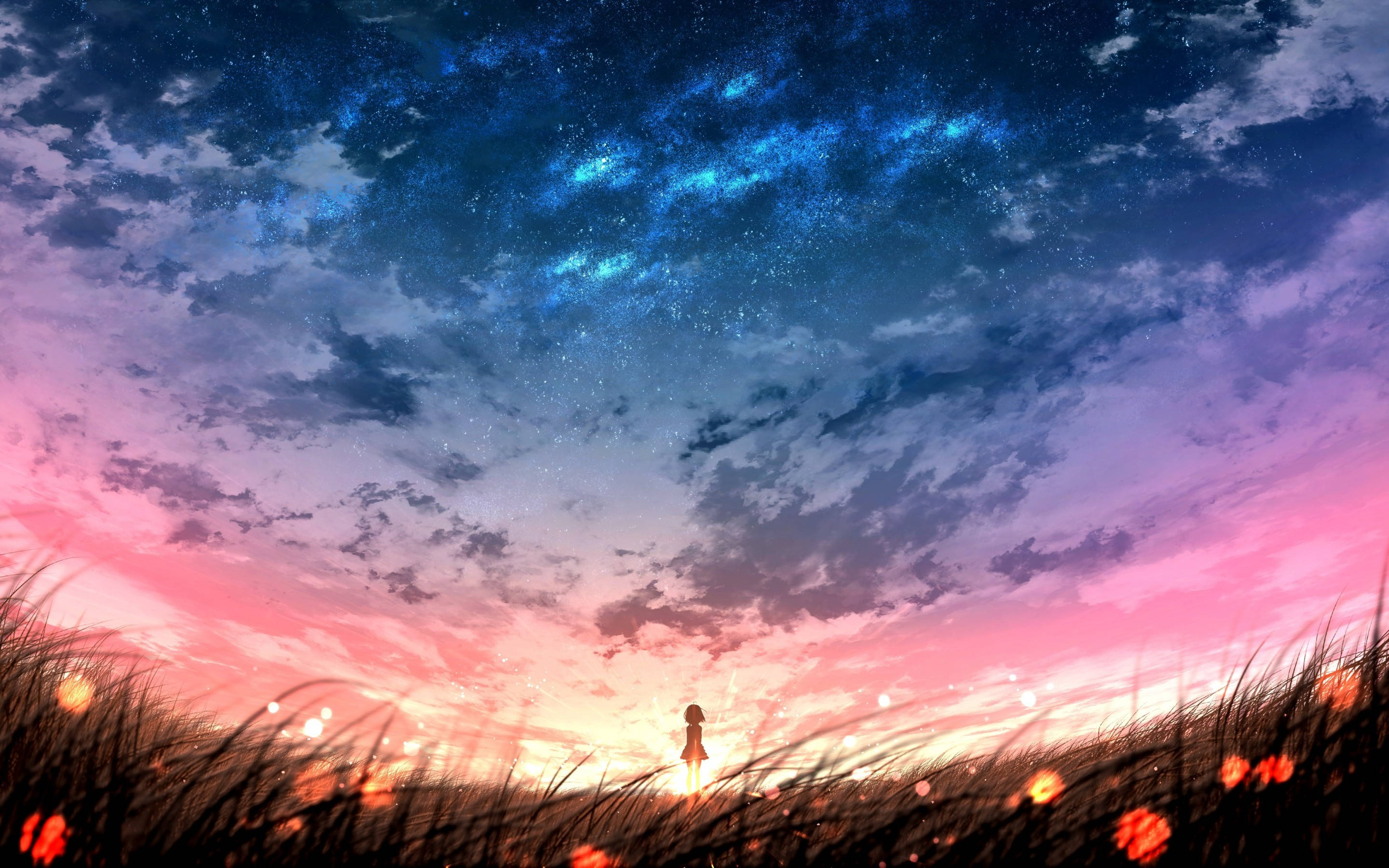 銀河と夕焼けの空 壁紙