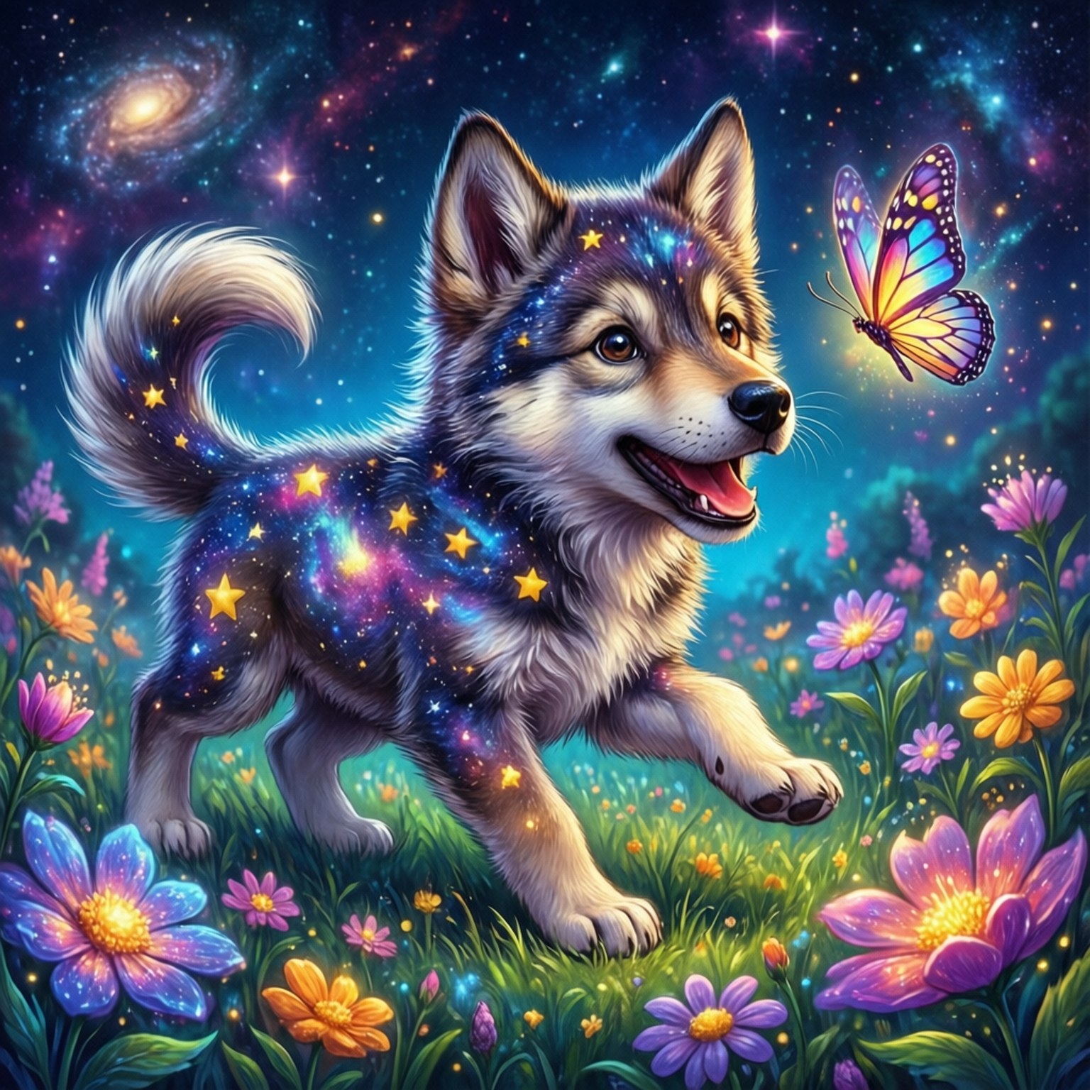 銀河の子犬の遊び 壁紙