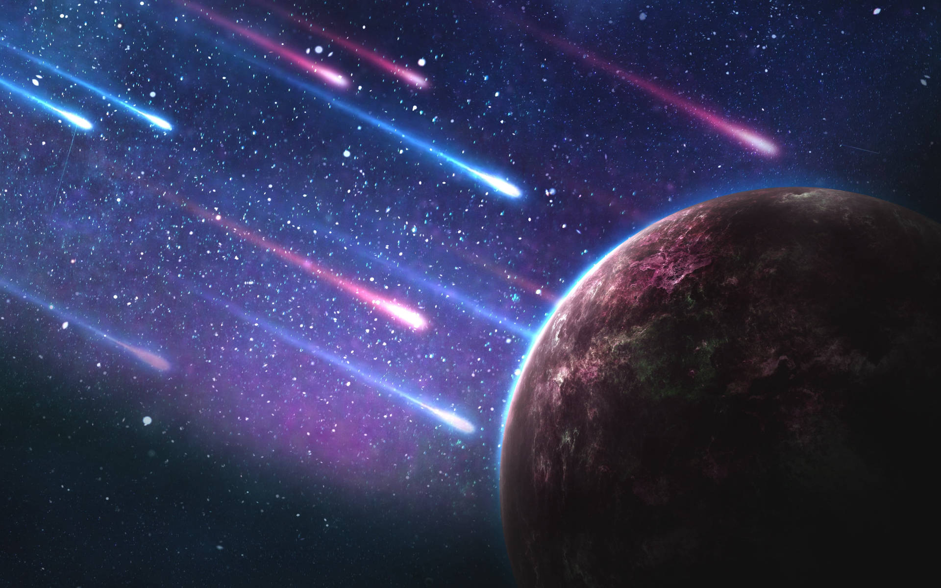 銀河の月と流れ星 壁紙